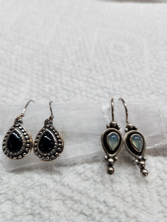 Jewelry - Sterling Silver Earring Lot- Onxy And Moonstone